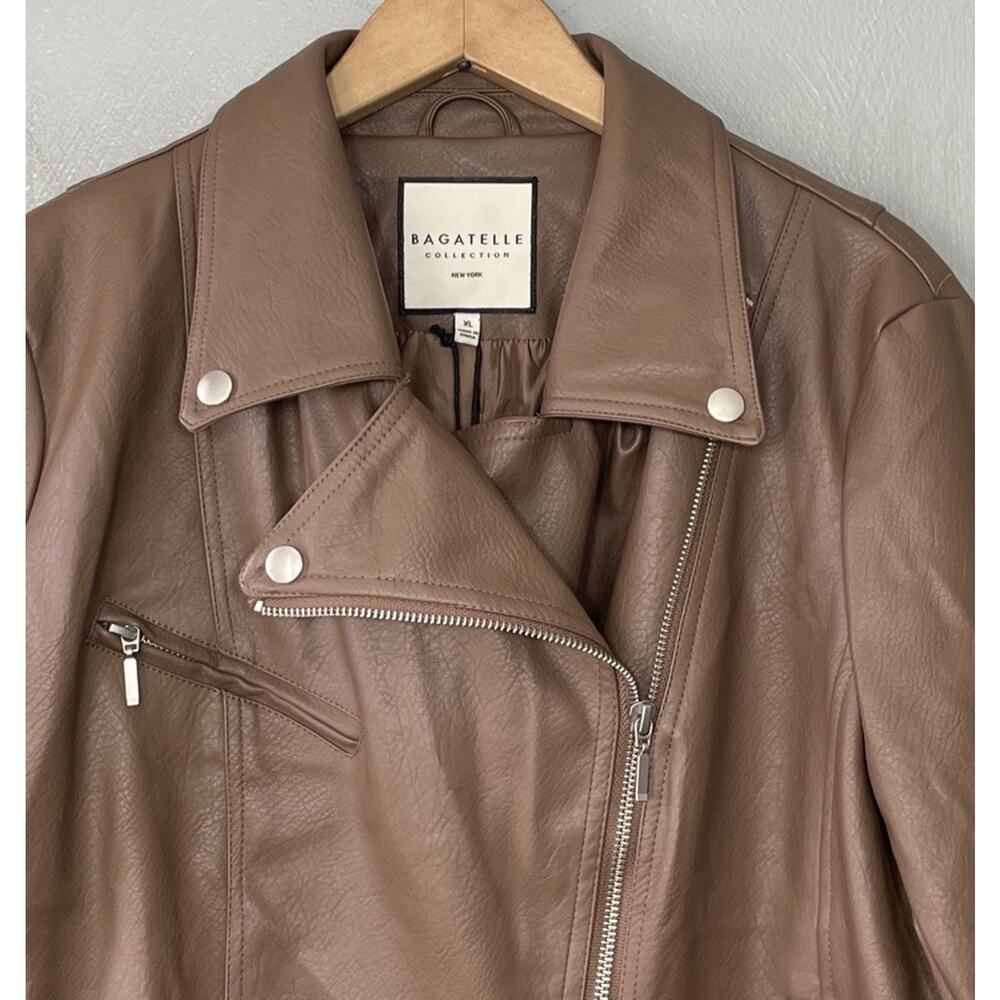 Bagatelle Collection Jacket Size XL Brown Faux Vegan Leather Moto Biker Chic NEW - Picture 3 of 14